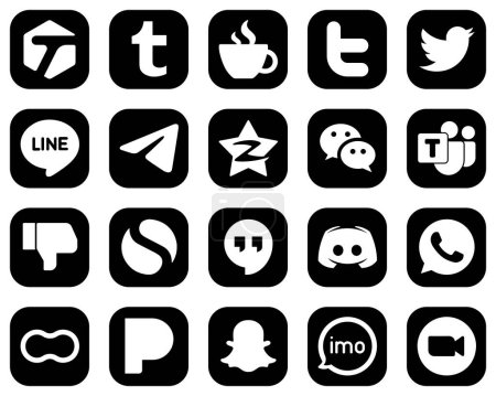 Illustration for 20 High-Resolution White Social Media Icons on Black Background such as messenger. telegram. wechat and tencent icons. Versatile and professional - Royalty Free Image