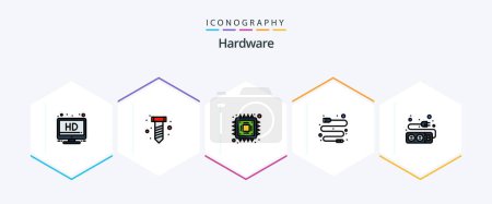 Illustration for Hardware 25 FilledLine icon pack including . cable. microchip. socket. electric - Royalty Free Image