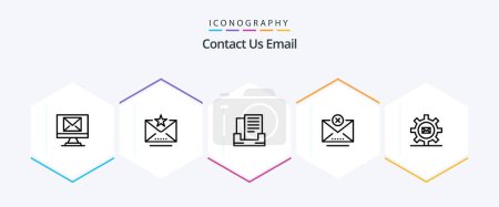 Illustration for Email 25 Line icon pack including mail. gear. outbox. setting. close - Royalty Free Image