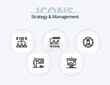 Téléchargez les illustrations : Strategy And Management Line Icon Pack 5 Icon Design. project. team. setting. business. profile - en licence libre de droit
