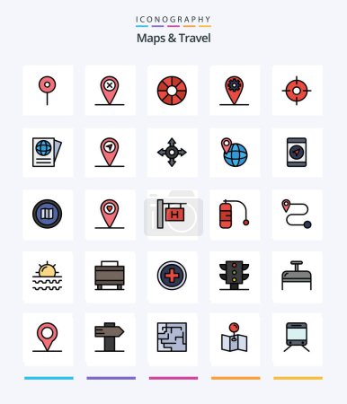 Illustration for Creative Maps & Travel 25 Line FIlled icon pack  Such As travel. document. wheel. maps. gps - Royalty Free Image