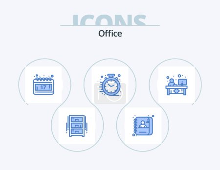 Illustration for Office Blue Icon Pack 5 Icon Design. counter. office. id. clock. fast - Royalty Free Image