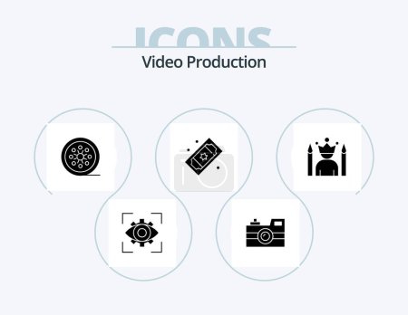 Illustration for Video Production Glyph Icon Pack 5 Icon Design. movie tickets. cinema tickets. retro camera. vintage reel. movie reel - Royalty Free Image