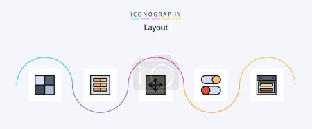 Téléchargez les illustrations : Layout Line Filled Flat 5 Icon Pack Including design. radio. app. loading. ellipsis - en licence libre de droit