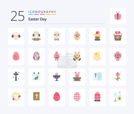 Illustration for Easter 25 Flat Color icon pack including egg. flower. cake. easter. gift - Royalty Free Image