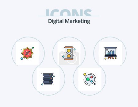 Téléchargez les illustrations : Ligne de marketing numérique rempli Icône Pack 5 Icône Design. gestion. envoyer un email. notation. moniteur. email - en licence libre de droit
