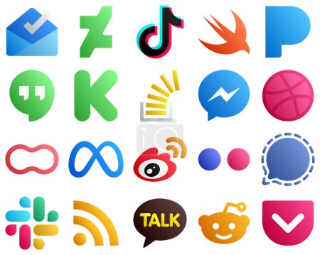 Illustration for Gradient Icons for Popular Social Media 20 pack such as facebook. overflow. pandora. stock and stockoverflow icons. High quality and modern - Royalty Free Image