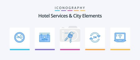 Illustration for Hotel Services And City Elements Blue 5 Icon Pack Including stop. round the clock. hotel. non. concierge. Creative Icons Design - Royalty Free Image