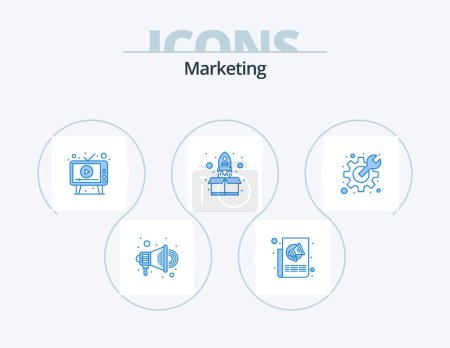 Téléchargez les illustrations : Marketing Blue Icon Pack 5 Icon Design. cog. up. ad. start. screen - en licence libre de droit