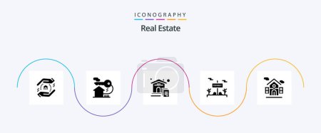 Ilustración de Real Estate Glyph 5 Icon Pack Including real estate . board . key. document - Imagen libre de derechos