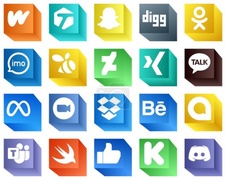 Illustration for 20 3D Social Media Icons for Popular Brands such as video. facebook. video. meta and xing icons. Eye-catching and editable - Royalty Free Image