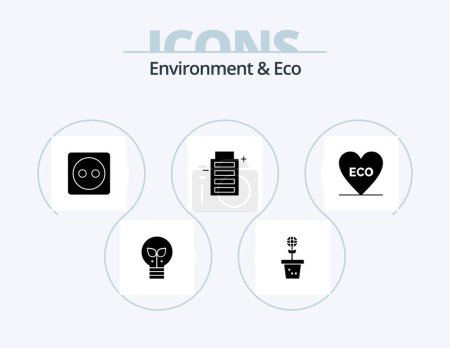 Téléchargez les illustrations : Environnement et Eco Glyph Icon Pack 5 Icon Design. eco. énergie. plante. l'écologie. puissance - en licence libre de droit