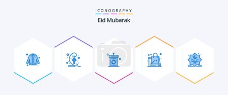 Ilustración de Eid Mubarak 25 Blue icon pack including cloths. bag. hari raya. shopping. mosque - Imagen libre de derechos
