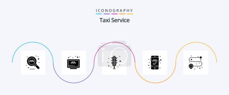 Ilustración de Taxi Service Glyph 5 Icon Pack Incluyendo ruta. Punto. señal. aplicación móvil. reservar cabina - Imagen libre de derechos