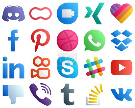 Illustration for 20 Simple Gradient Social Media Icons such as linkedin. whatsapp. xing and dribbble icons. Modern and minimalist - Royalty Free Image