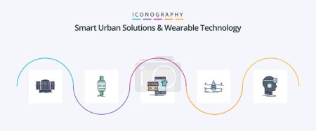 Téléchargez les illustrations : Smart Urban Solutions And Wearable Technology Line Filled Flat 5 Icon Pack Including monitoring. shop. apple. online. garments - en licence libre de droit