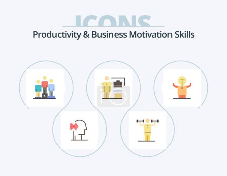 Téléchargez les illustrations : Productivité et motivation des entreprises Compétences Flat Icon Pack 5 Icon Design. les affaires. atteindre. la force. accompli. vainqueurs - en licence libre de droit