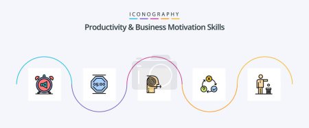 Ilustración de Productividad y motivación empresarial Línea de habilidades Lleno Flat 5 Icon Pack Incluyendo temas. a diario. trabajo. concentrarse. esfuerzo - Imagen libre de derechos