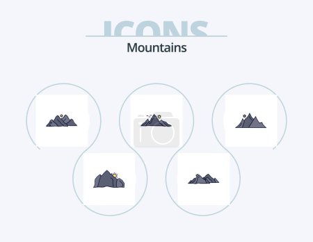 Ilustración de Mountains Line Filled Icon Pack 5 Icon Design. hill. mountain. mountain. tree. hill - Imagen libre de derechos