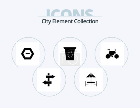Ilustración de City Element Collection Glyph Icon Pack 5 Icon Design. journey. recycle been . table. minus - Imagen libre de derechos