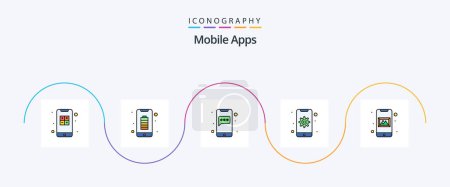Ilustración de Línea de aplicaciones móviles llenas planas 5 paquete de iconos incluyendo el dispositivo. Móvil. Móvil. equipo. chat - Imagen libre de derechos