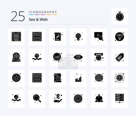Illustration for Seo & Web 25 Solid Glyph icon pack including location. diamond. light. web. search - Royalty Free Image