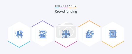 Téléchargez les illustrations : Crowdfunding 25 Blue icon pack including finance. investment. money. businessman. portal - en licence libre de droit