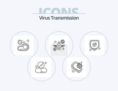 Téléchargez les illustrations : Virus Transmission Line Icon Pack 5 Icon Design. hand. safety. bottle. medical. face - en licence libre de droit