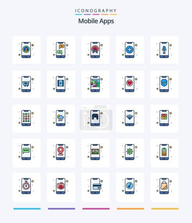 Téléchargez les illustrations : Creative Mobile Apps 25 Line FIlled icon pack  Such As care. health. instant messenger. app. navigation - en licence libre de droit