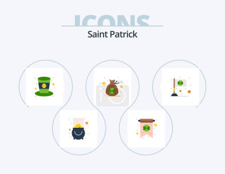 Ilustración de Saint Patrick Flat Icon Pack 5 Icon Design. festival. Suerte. Un día. Trébol. bolsa - Imagen libre de derechos