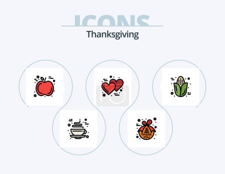Téléchargez les illustrations : Thanksgiving ligne rempli Icône Pack 5 Icône Design. Corne. automne. café. thanksgiving. Merci. - en licence libre de droit