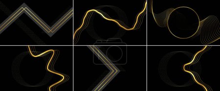 Téléchargez les illustrations : Abstract background with gold line wave in a luxury style tech pattern with curved. wavy lines and smooth stripes; vector illustration - en licence libre de droit