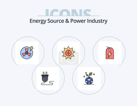 Ilustración de Fuente de energía y línea de energía de la industria llenó el paquete de iconos 5 Diseño de iconos. energía. poder. Toma de corriente. batería. fábrica - Imagen libre de derechos