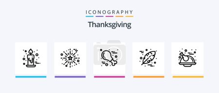 Téléchargez les illustrations : Pack Icône Thanksgiving Line 5 incluant la date. thanksgiving. Chéri. Feuille. Merci. Icônes créatives Design - en licence libre de droit