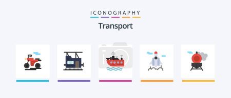 Ilustración de Transporte Flat 5 Icon Pack Incluyendo. transporte. transporte. retro. Diseño de iconos creativos - Imagen libre de derechos
