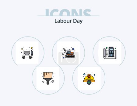 Ilustración de Labour Day Line Filled Icon Pack 5 Icon Design. digging. worker hat. announce. safety. construction - Imagen libre de derechos