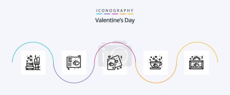 Téléchargez les illustrations : Valentines Day Line 5 Icône Pack Y compris l'amour. café. midi. amour. coeurs - en licence libre de droit