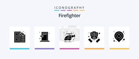 Téléchargez les illustrations : Pack Icône Glyphe 5 pompier Inclus la protection. pompier. feu. feu. hélicoptère. Icônes créatives Design - en licence libre de droit