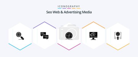 Illustration for Seo Web And Advertising Media 25 Glyph icon pack including speaker. high volume. chat. speaker. speed - Royalty Free Image