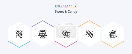 Téléchargez les illustrations : Sweet And Candy 25 Line icon pack including food. marshmallow. sweet. candy. sweets - en licence libre de droit