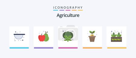 Téléchargez les illustrations : Agriculture Flat 5 Icon Pack Including . nature. vegetable. grower. plant. Creative Icons Design - en licence libre de droit