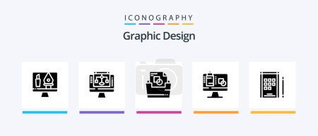 Illustration for Graphic Design Glyph 5 Icon Pack Including screen . server . folder. document folder. Creative Icons Design - Royalty Free Image