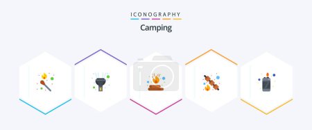 Téléchargez les illustrations : Camping 25 Flat icon pack including lighter. fire. bonfire. sweet. picnic - en licence libre de droit