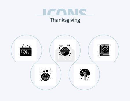 Ilustración de Thanksgiving Glyph Icon Pack 5 Icon Design. otoño. desayuno. otoño. avena. tazón - Imagen libre de derechos