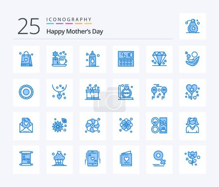 Illustration for Happy Mothers Day 25 Blue Color icon pack including baby. mother. child. mom. diamond - Royalty Free Image