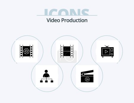 Téléchargez les illustrations : Production vidéo Glyph Icon Pack 5 Icon Design. vidéo. tv . les médias. film - en licence libre de droit