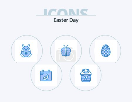 Ilustración de Easter Blue Icon Pack 5 Icon Design. decoración. Pascua. Planta. mariposa. feliz - Imagen libre de derechos