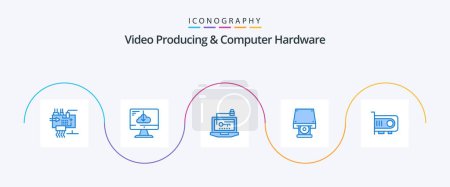 Illustration for Video Producing And Computer Hardware Blue 5 Icon Pack Including data storage. dvd. install. laptop. hardware - Royalty Free Image