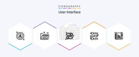 Illustration for User Interface 25 Line icon pack including . . user. edit. comment - Royalty Free Image