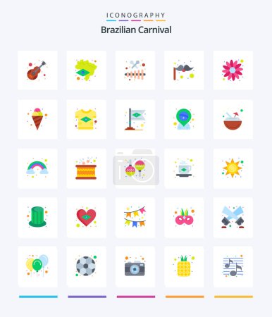 Téléchargez les illustrations : Creative Brazilian Carnival 25 Flat icon pack  Such As sun flower. carnival. instrument. moustache. carnival - en licence libre de droit
